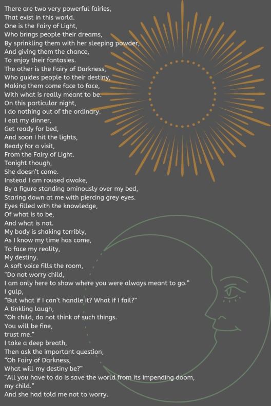 There are two very powerful fairies, That exist in this world. One is the Fairy of Light, Who brings people their dreams, By sprinkling them with her sleeping powder, And giving them the chance, To enjoy their fanta