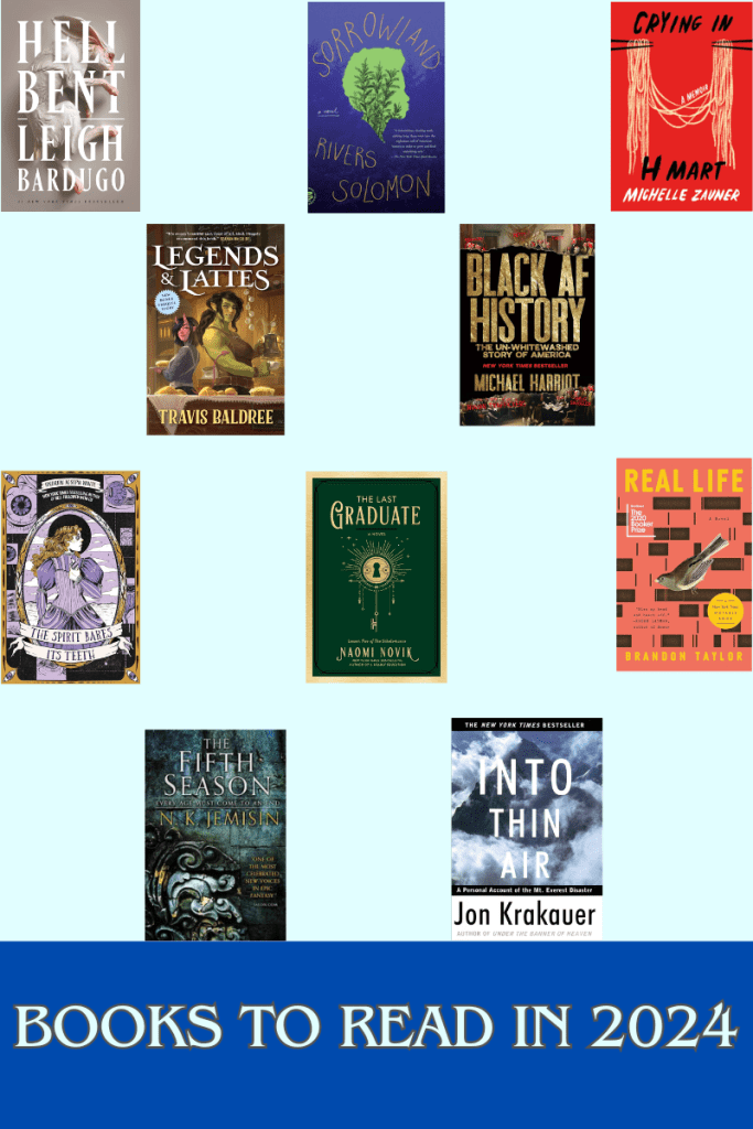 Image is of the books I would like to read in 2024 (titles are listed in the table below this image)