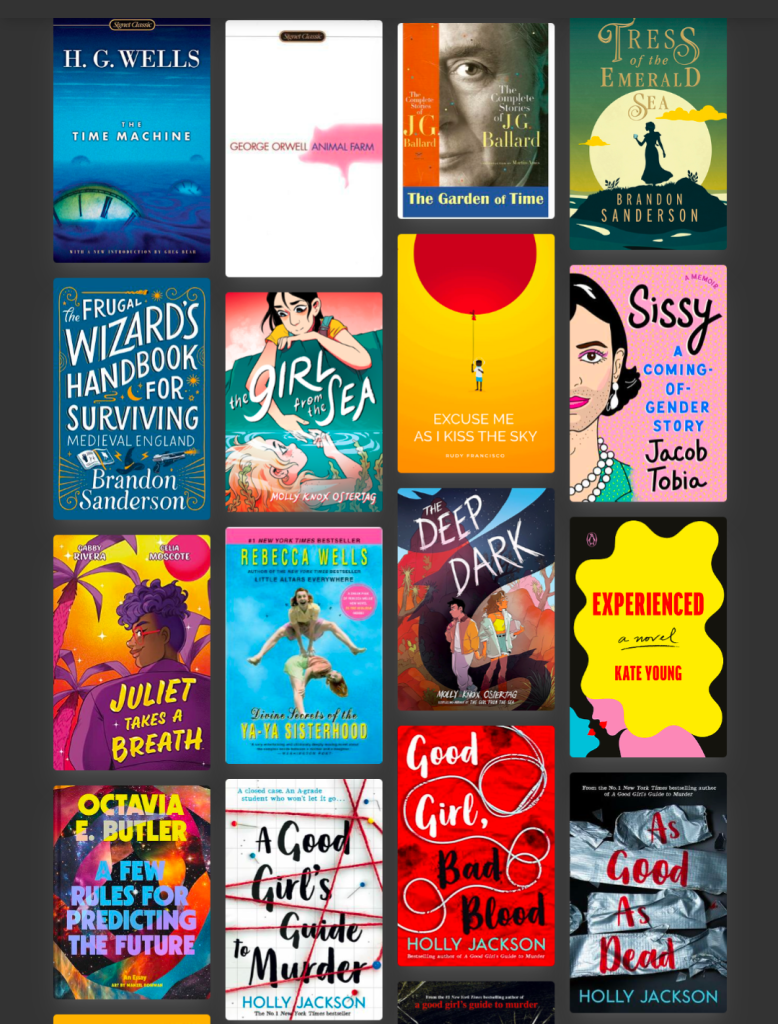 These are images of all the books I read in 2024, starting with Cultish by Amanda Montell, and ending with "With Any Luck" by Ashley Poston. 